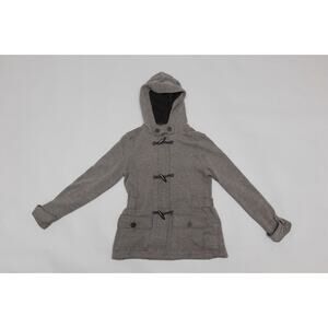 Rare Vintage Obey Duffle Jacket Women's Size Large Gray Hooded Y2K Hook & Loop